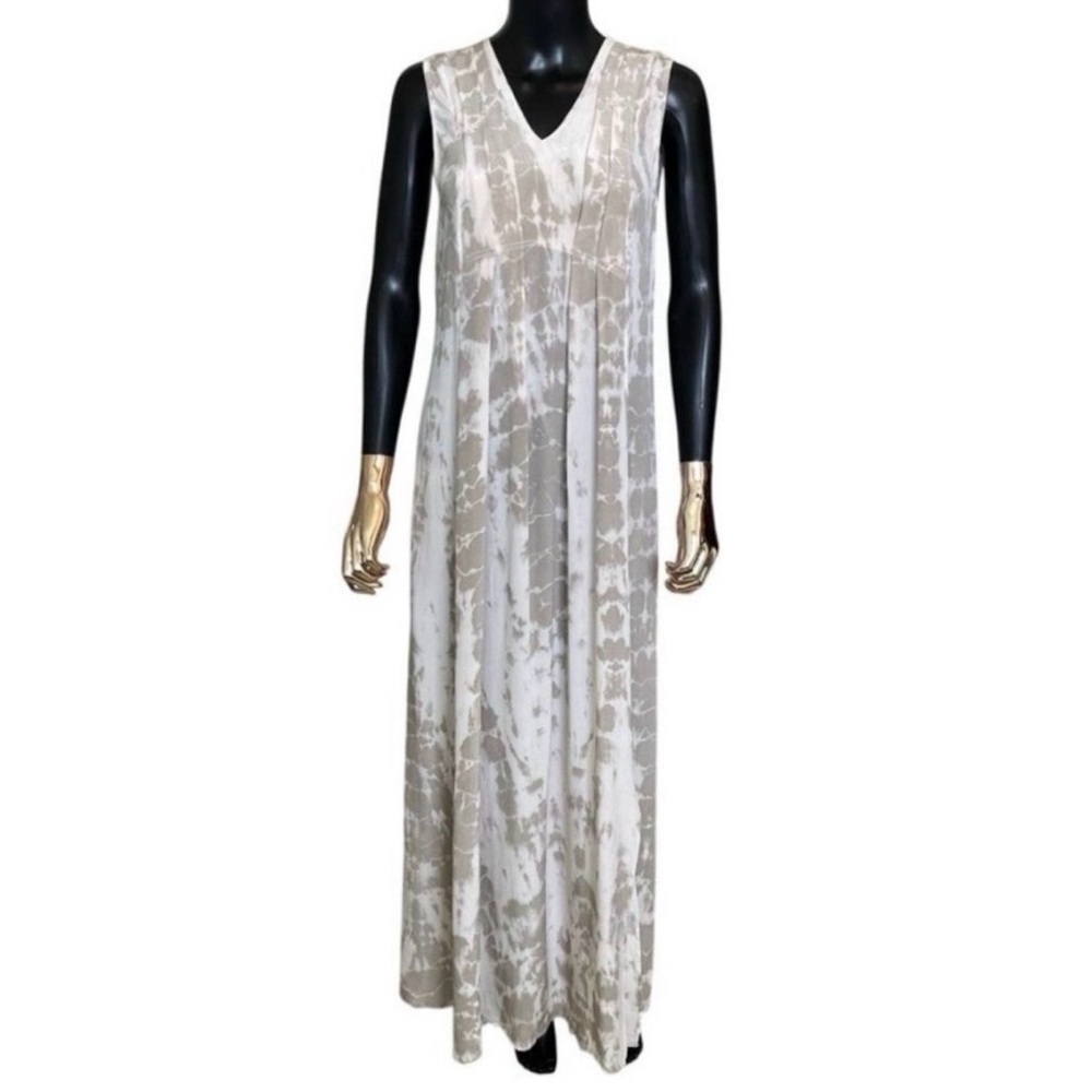 Raven + Lily Beige Silk Maxi Dress XS Oversized Boho Resort Tie Back - Picture 2 of 7